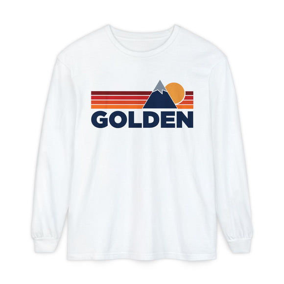 Golden, Colorado Long Sleeve T-Shirt Retro Mountain, Unisex Golden Unisex Garment-dyed Long Sleeve T-Shirt