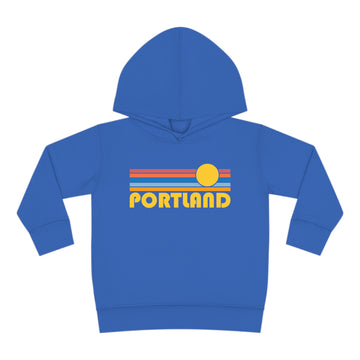 Buy vintage-royal Portland, Oregon Toddler Hoodie - Retro Sunrise Unisex Portland Toddler Sweatshirt