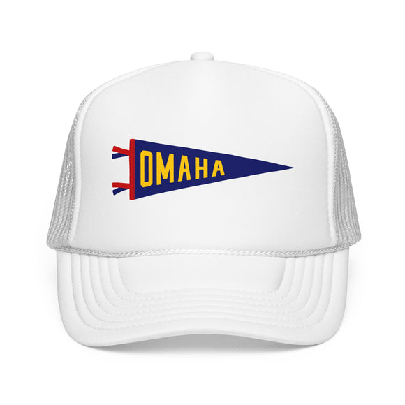 Omaha, Nebraska Pennant Trucker Hat — Retro Flag Foam Cap