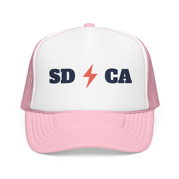 Buy light-pink-white San Diego, California Retro Trucker Hat - Lightning Foam Cap - Lightning