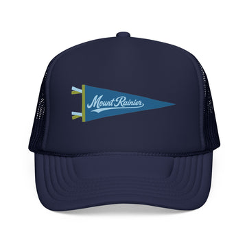 Mount Rainier National Park Pennant Trucker Hat — Vintage Foam Mesh Cap - 0