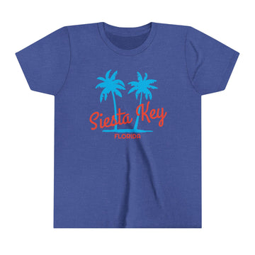 Buy heather-true-royal Siesta Key, Florida Youth Shirt - Retro Palm Tree Siesta Key Kid's T-Shirt