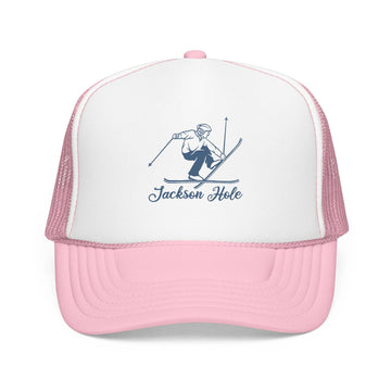 Kids Jackson Hole, Wyoming Snow Ski Trucker Hat - Youth Cap on white background
