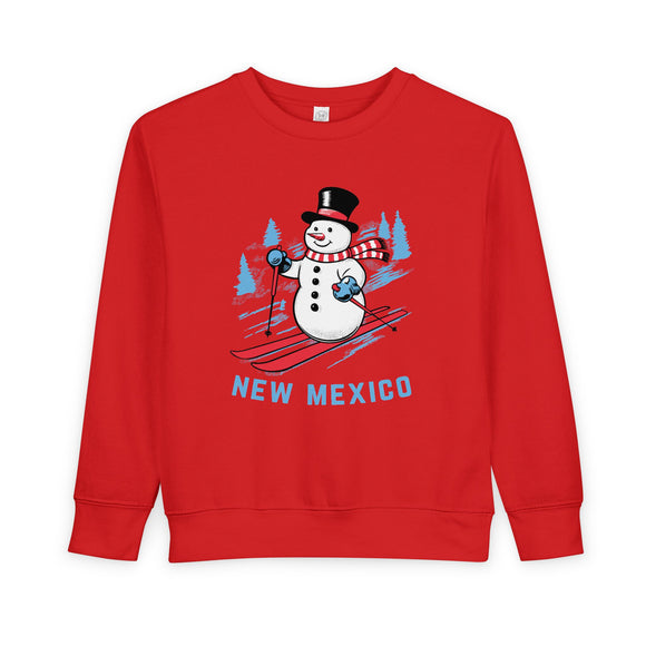 New Mexico Toddler Sweatshirt - Skiing Snowman New Mexico Toddler Crewneck Sweatshirt