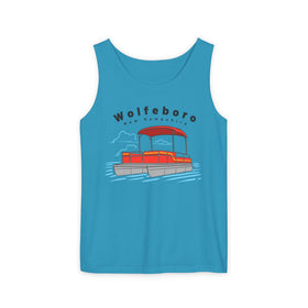 Buy sapphire Wolfeboro, New Hampshire Tank Top Unisex - Pontoon Boat - Comfort Colors - 100% Cotton