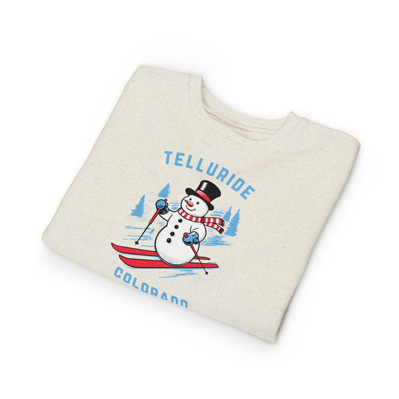 Telluride, Colorado Toddler Sweatshirt - Skiing Snowman Telluride Toddler Crewneck Sweatshirt