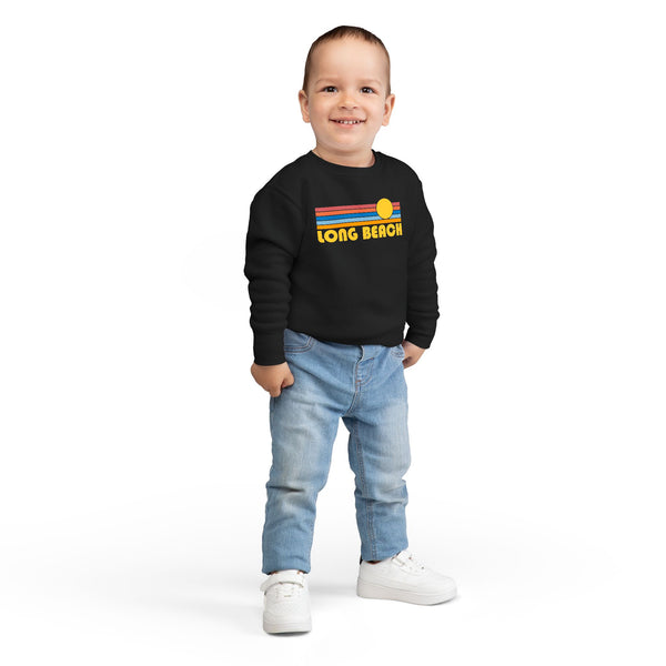 Long Beach, California Toddler Sweatshirt - Retro Sun Long Beach Toddler Crewneck Sweatshirt