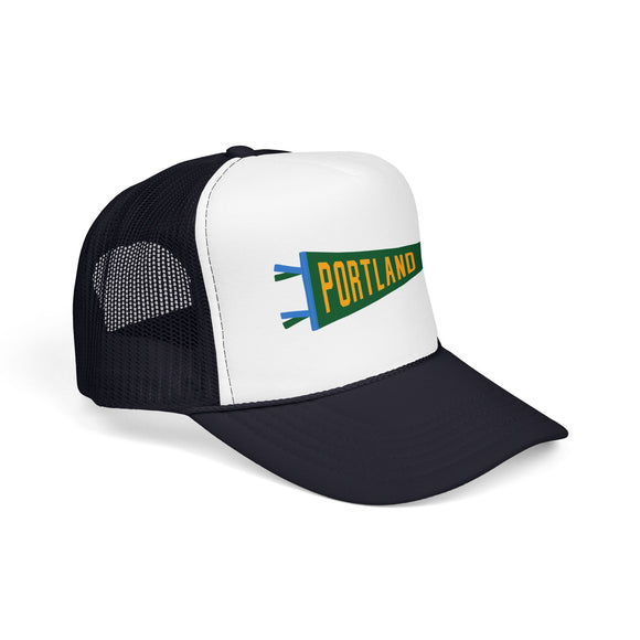 Portland, Oregon Pennant Trucker Hat — Retro Flag Foam Cap