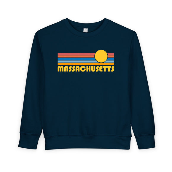 Massachusetts Toddler Sweatshirt - Retro Sun Massachusetts Toddler Crewneck Sweatshirt