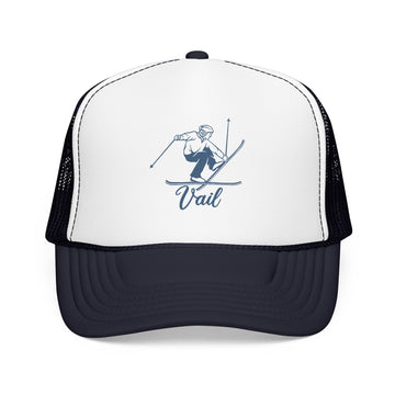 Buy navy-white-navy Vail, Colorado Snow Ski Trucker Hat — Retro Skier Foam Vail Cap