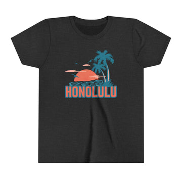 Buy dark-grey-heather Honolulu, Hawaii Youth Shirt - Retro Palm Tree Honolulu Kid's T-Shirt