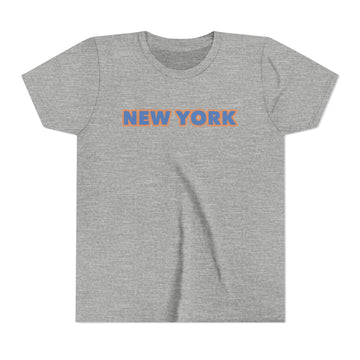 Buy athletic-heather Youth Tee — 'NEW YORK' Retro Blue &amp; Orange Block Letter Kids T-Shirt