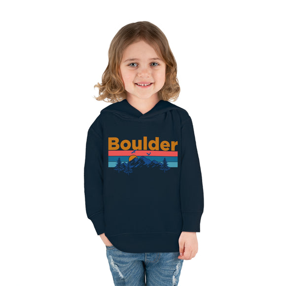 Boulder Toddler Hoodie - Retro Mountain Sun Unisex Boulder Toddler Sweatshirt