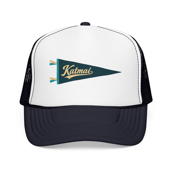 Katmai National Park Pennant Trucker Hat — Vintage Foam Mesh Cap