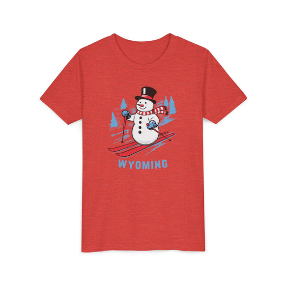 Wyoming Youth Skiing Snowman Tee - Kids T Shirt