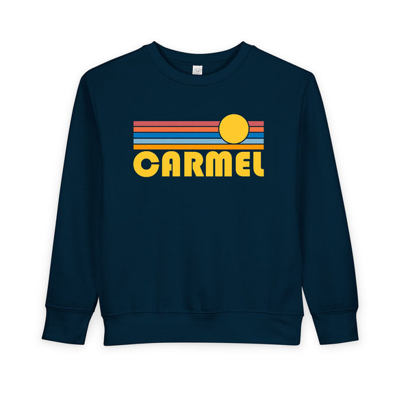 Carmel By The Sea, California Toddler Sweatshirt - Retro Sun Carmel By The Sea Toddler Crewneck Sweatshirt