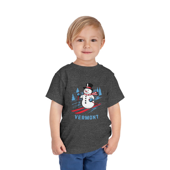 Vermont Toddler Skiing Snowman Graphic Tee - Kids Vermont Shirt