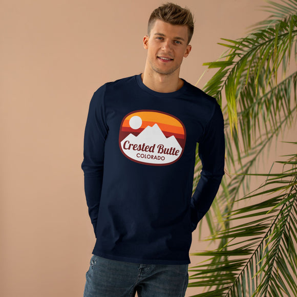 Crested Butte, Colorado Mens Base Long-sleeve Tee - Retro Ombre Heavy Weight Long Sleeve T-shirt