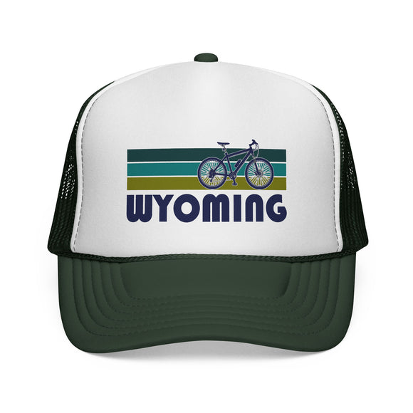 Wyoming Retro Bike Trucker Hat - Vintage Style Wyoming Cap