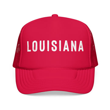 Buy red Louisiana Trucker Hat - Louisiana Cap - Block Letter