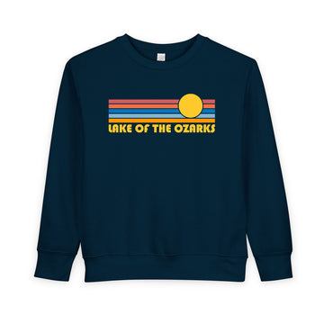 Buy navy Lake of the Ozarks, Missouri Toddler Sweatshirt - Retro Sun Lake of the Ozarks Toddler Crewneck Sweatshirt