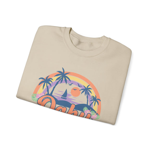 Oahu, Hawaii Sweatshirt - Unisex Retro Beach Crewneck Oahu Sweatshirt