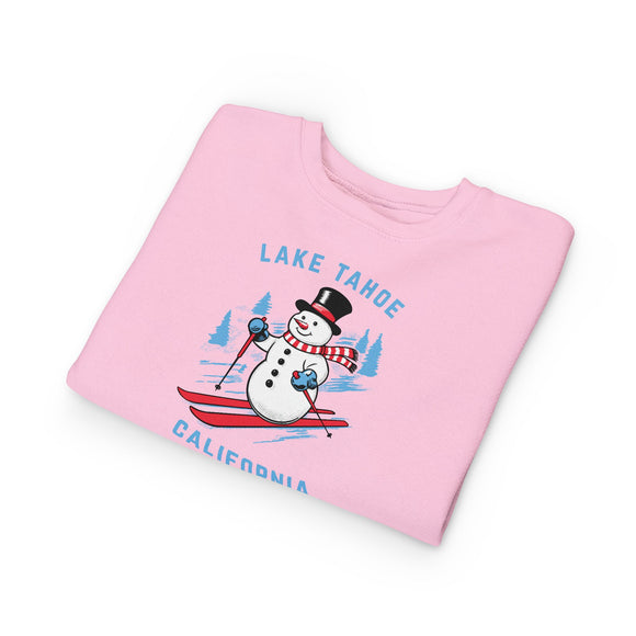 Lake Tahoe, California Toddler Sweatshirt - Skiing Snowman Lake Tahoe Toddler Crewneck Sweatshirt