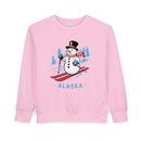 Alaska Toddler Sweatshirt - Skiing Snowman Alaska Toddler Crewneck Sweatshirt-4