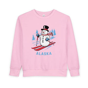 Buy pink Alaska Toddler Sweatshirt - Skiing Snowman Alaska Toddler Crewneck Sweatshirt