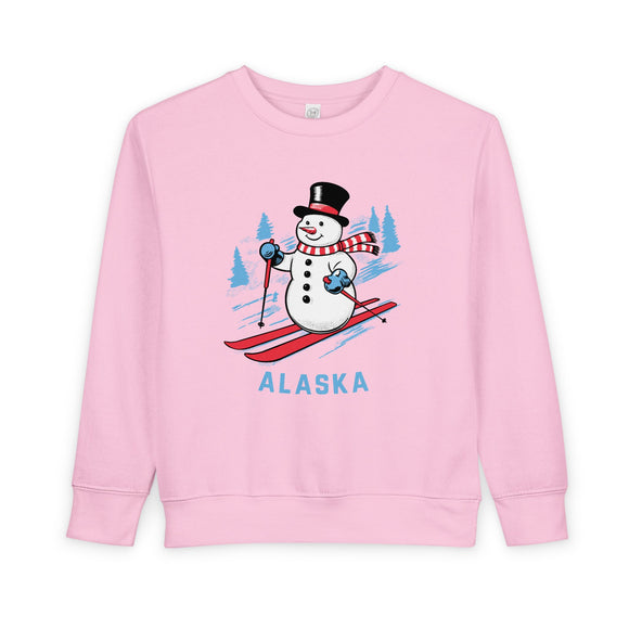 Alaska Toddler Sweatshirt - Skiing Snowman Alaska Toddler Crewneck Sweatshirt