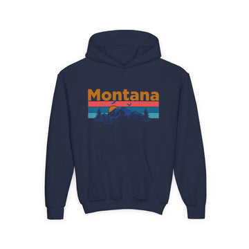 Buy navy Montana Youth Hoodie - Mountain Sunset Montana Youth Sweatshirt