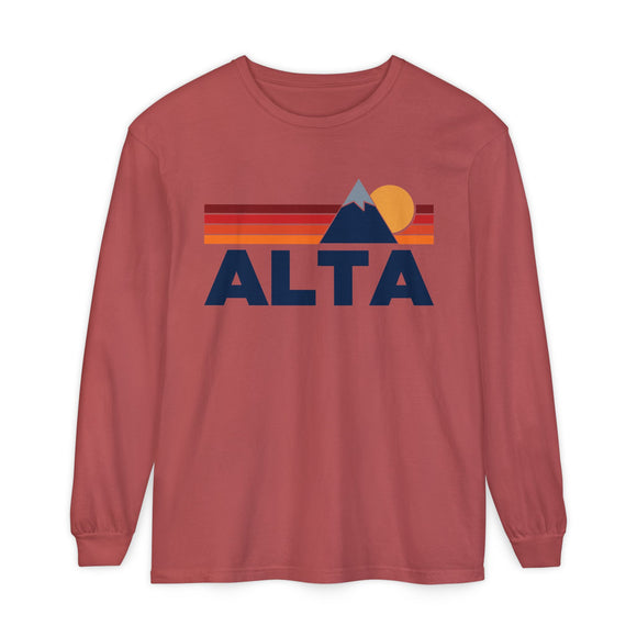 Alta, Utah Long Sleeve T-Shirt Retro Mountain, Unisex Alta Unisex Garment-dyed Long Sleeve T-Shirt