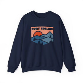 Buy navy Fort Collins, Colorado Sweatshirt Retro Mountains, Fort Collins Unisex Graphic Crewneck