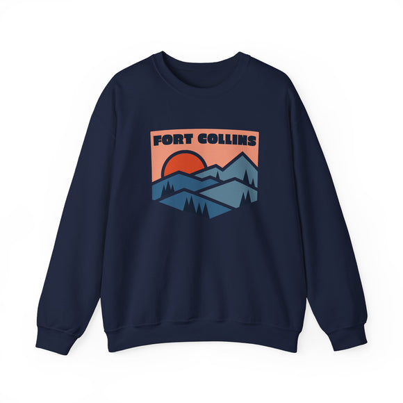 Fort Collins, Colorado Sweatshirt Retro Mountains, Fort Collins Unisex Graphic Crewneck