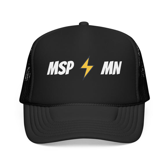 Minneapolis, Minnesota Retro Trucker Hat - Lightning Foam Cap - Lightning Black