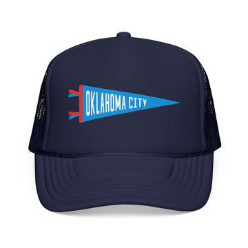 Oklahoma City, Oklahoma Pennant Trucker Hat — Retro Flag Foam Cap