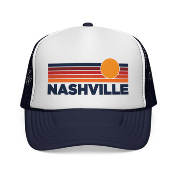 Buy dark-navy Nashville, Tennessee Retro Sun Trucker Hat - Vintage Style Nashville Cap