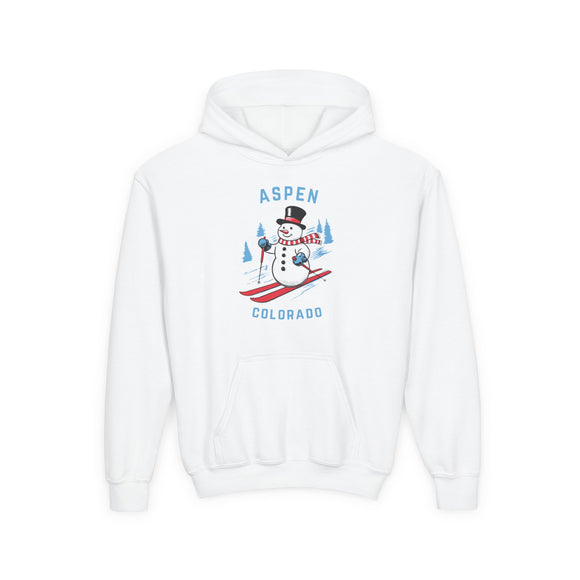 Aspen, Colorado Youth Hoodie - Skiing Snowman Kids Aspen Hooded Sweatshirt