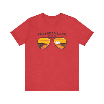 Buy heather-red Flathead Lake, Montana T Shirt - Sunglasses Lake Graphic Tee