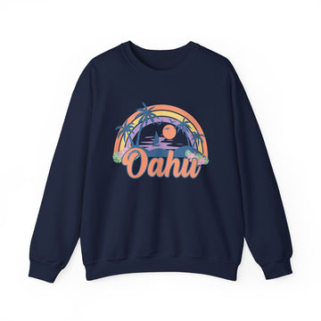 Oahu, Hawaii Sweatshirt - Unisex Retro Beach Crewneck Oahu Sweatshirt - 0