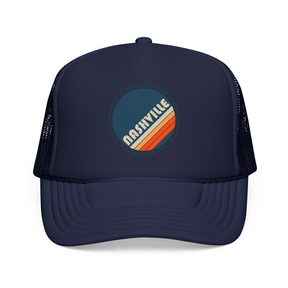 Nashville, Tennesse Retro Trucker Hat — Vintage Striped Foam Cap