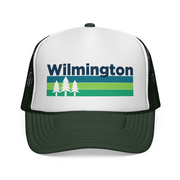 Buy dark-green Wilmington, North Carolina Retro Trees Trucker Hat - Vintage Style Wilmington Cap