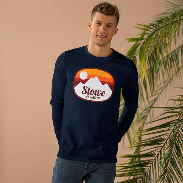 Stowe, Vermont Mens Base Long-sleeve Tee - Retro Ombre Heavy Weight Long Sleeve T-shirt