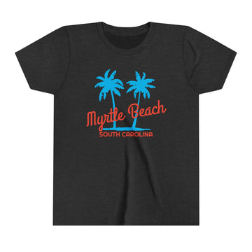 Buy dark-grey-heather Myrtle Beach, South Carolina Youth Shirt - Retro Palm Tree Myrtle Beach Kid's T-Shirt