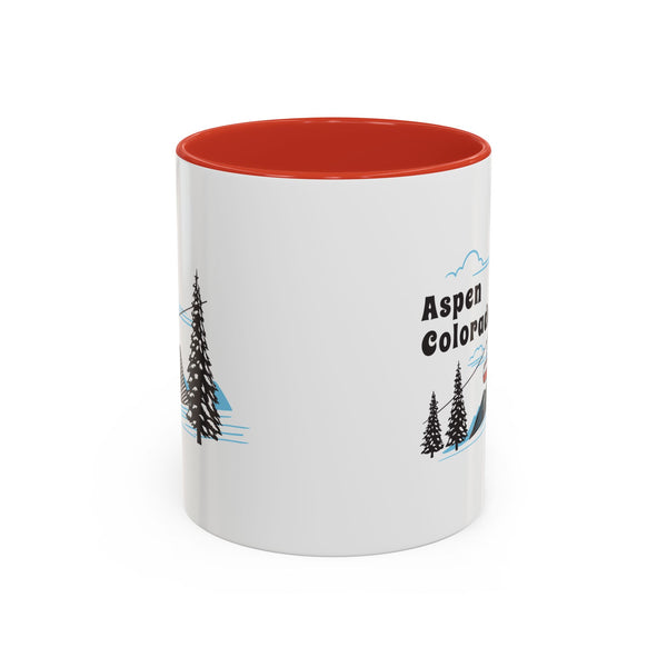 Aspen, Colorado Retro Snow Skiing Mountain 11 oz Mug, Ski Lodge Decor