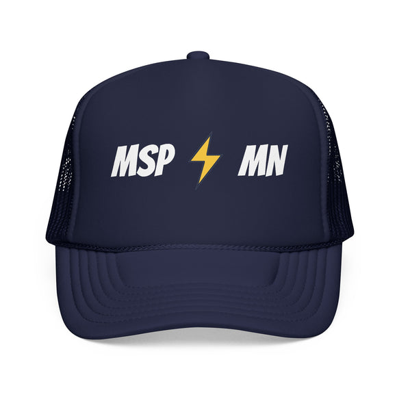 Minneapolis, Minnesota Retro Trucker Hat - Lightning Foam Cap - Lightning Black