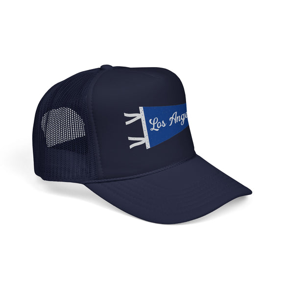 Los Angeles, California Pennant Foam Trucker Hat — Vintage Mesh Cap