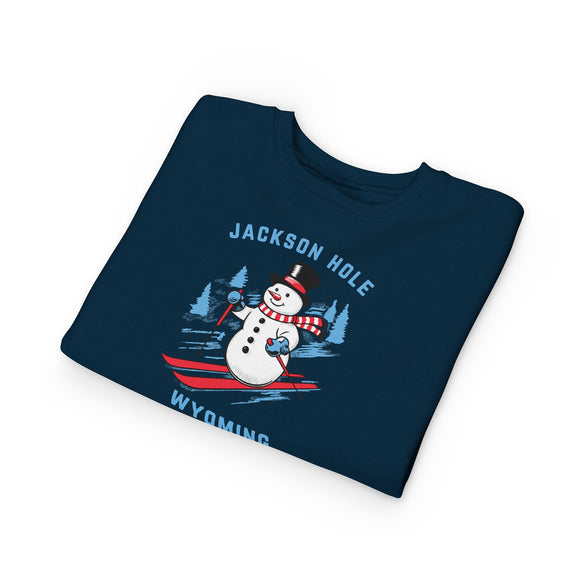 Jackson Hole, Wyoming Toddler Sweatshirt - Skiing Snowman Jackson Hole Toddler Crewneck Sweatshirt