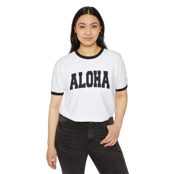 Aloha Cotton Ringer T-Shirt, Hawaii Graphic Tee, Hawaii Shirt, Unisex Tee, Tropical Vibes Shirt