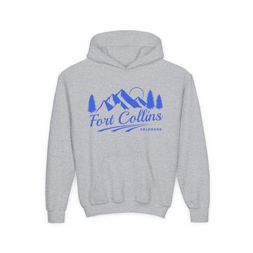 Retro Fort Collins, Colorado Youth Hoodie - Mountain Fort Collins, Colorado Kids Sweatshirt, Cute Fort Collins, Colorado Children's Pullover - 0